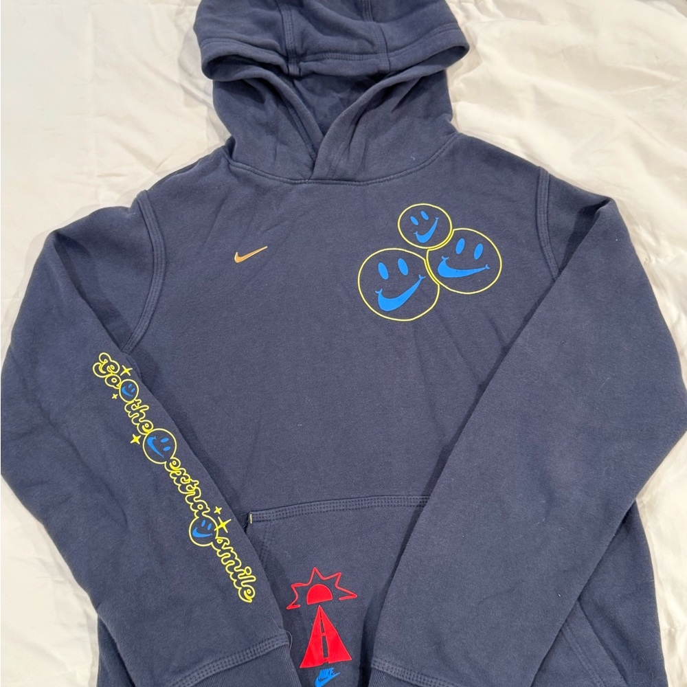 Nike Gray Hoodie with Blue and Yellow Accents